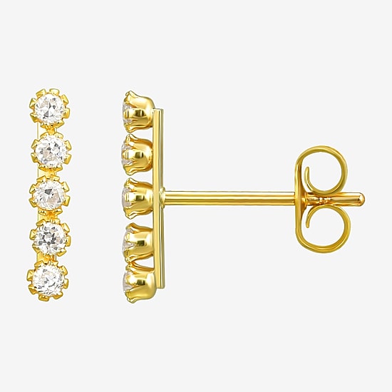 White Cubic Zirconia 10K Gold Stud Earrings