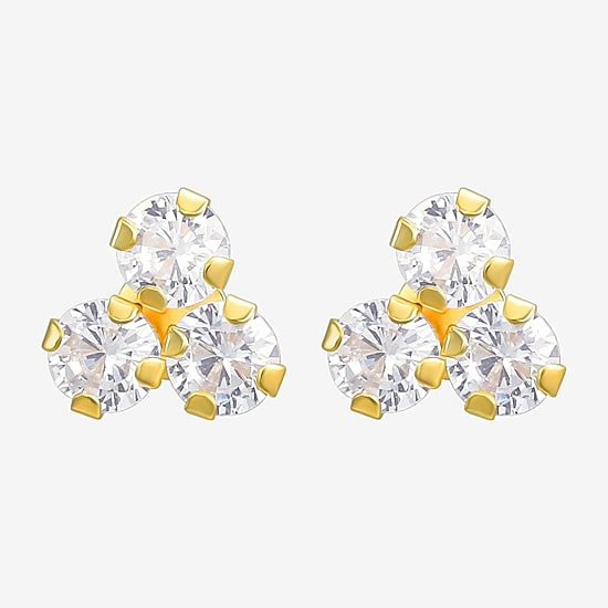 White Cubic Zirconia 10K Gold 6mm Stud Earrings