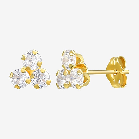 White Cubic Zirconia 10K Gold 6mm Stud Earrings
