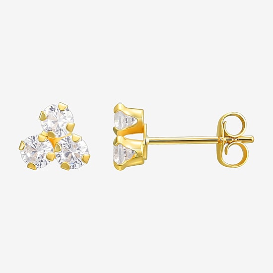 White Cubic Zirconia 10K Gold 6mm Stud Earrings