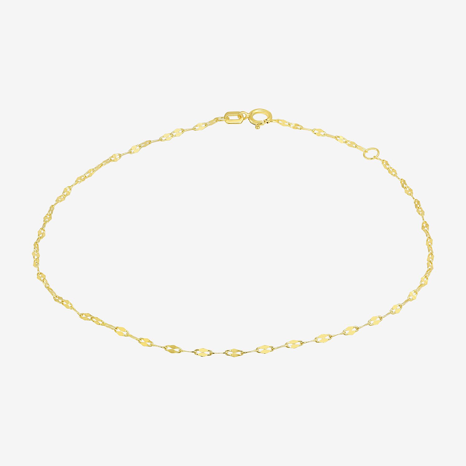 Womens 10K Gold 9 Inch Hollow Link Ankle Bracelet