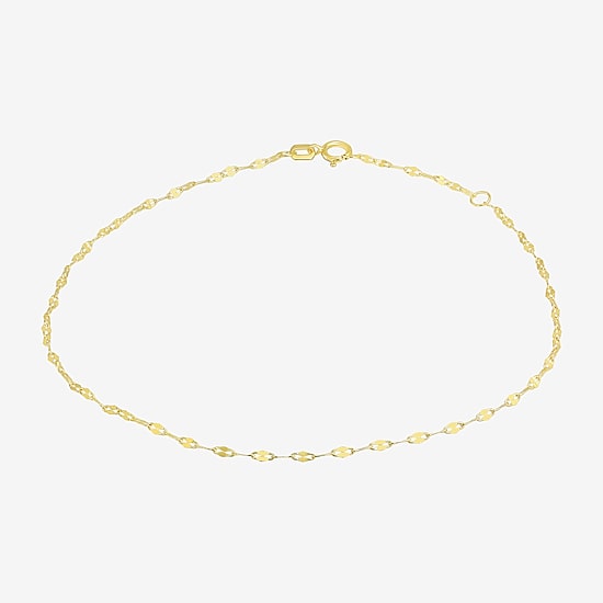 Womens 10K Gold 9 Inch Hollow Link Ankle Bracelet