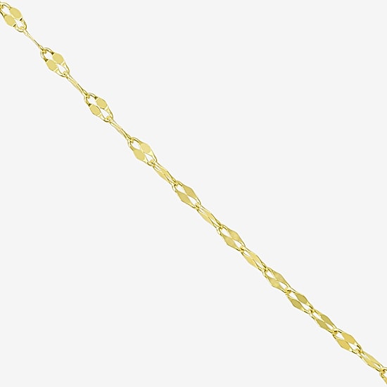 Womens 10K Gold 9 Inch Hollow Link Ankle Bracelet