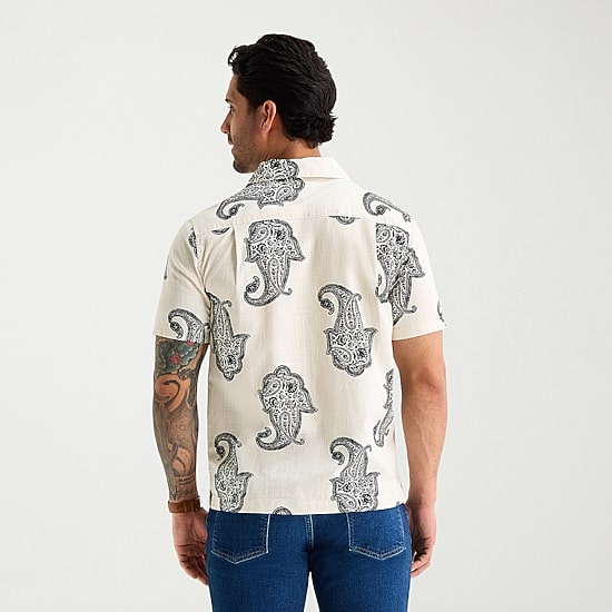 mutual weave Mens Short Sleeve Camp Shirt