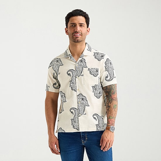 mutual weave Mens Short Sleeve Camp Shirt