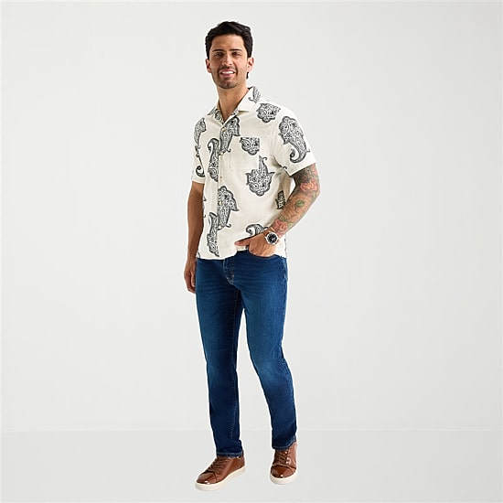 mutual weave Mens Short Sleeve Camp Shirt