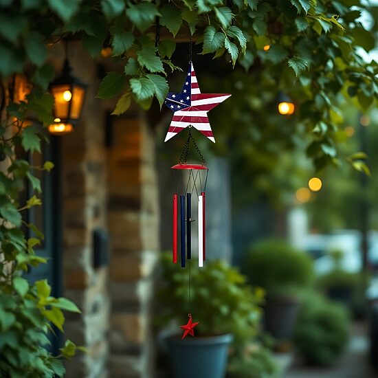 Northlight 36" Stars And Stripes Outdoor Garden Wind Chime
