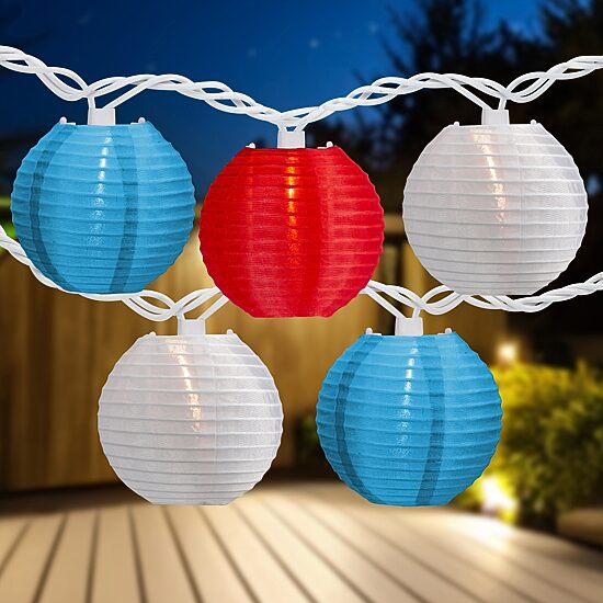Northlight 8.5ft Paper Lantern Patio Set - Red White And Blue String Lights