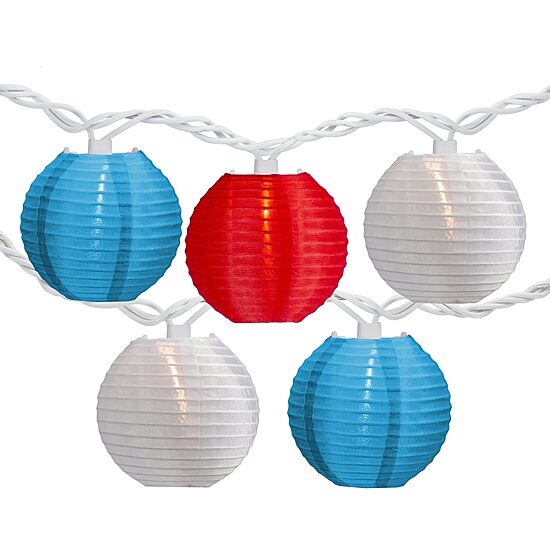 Northlight 8.5ft Paper Lantern Patio Set - Red White And Blue String Lights