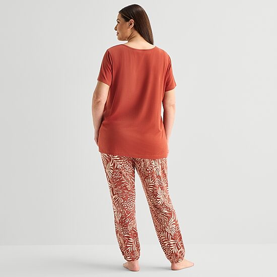 Liz Claiborne Womens Round Neck Short Sleeve 2-pc. Plus Pajama Set