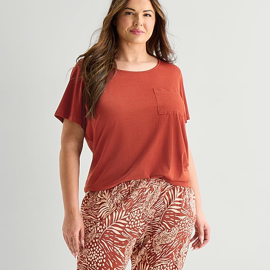 Liz Claiborne Womens Round Neck Short Sleeve 2-pc. Plus Pajama Set