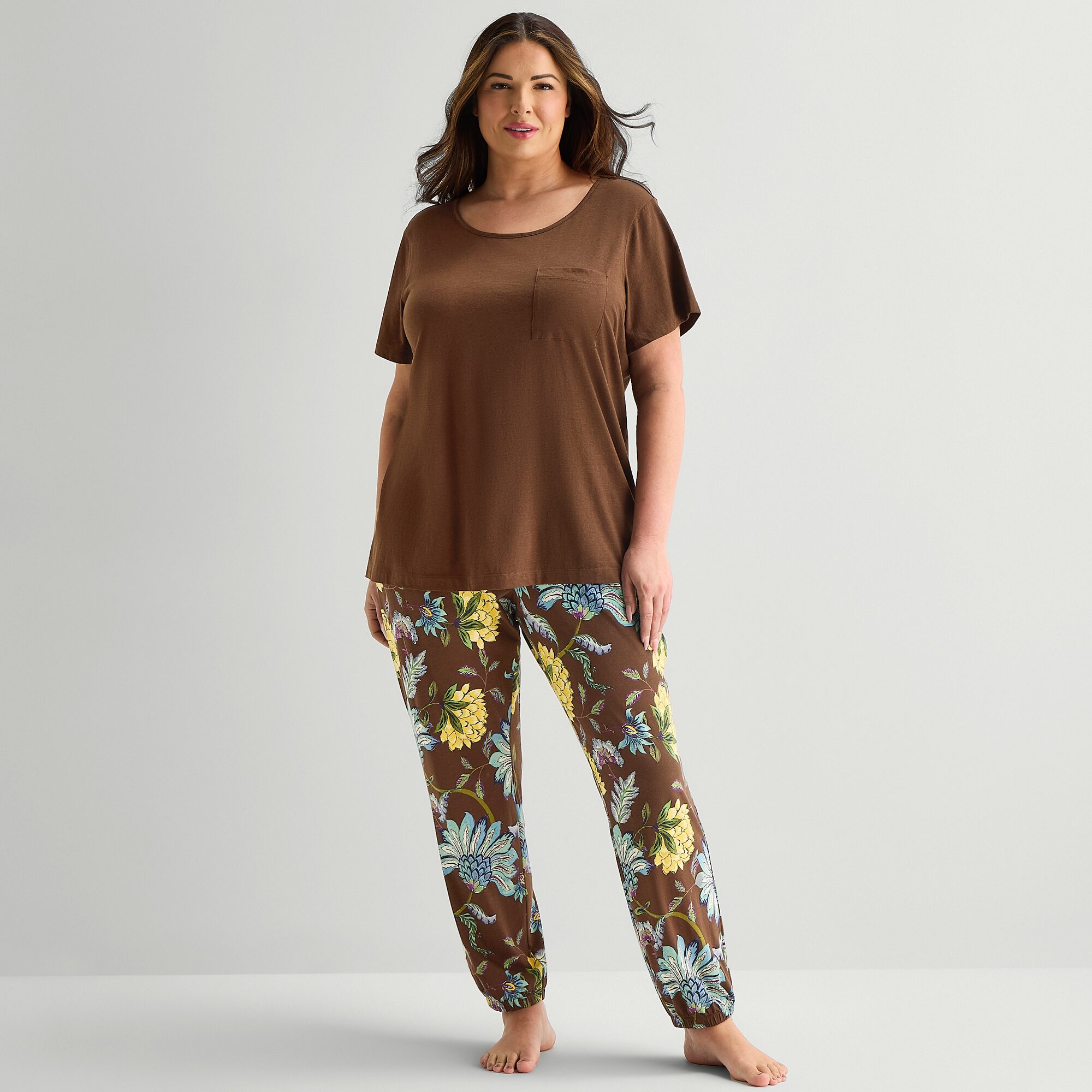 Liz Claiborne Womens Round Neck Short Sleeve 2-pc. Plus Pajama Set