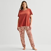 Liz Claiborne Womens Round Neck Short Sleeve 2-pc. Plus Pajama Set