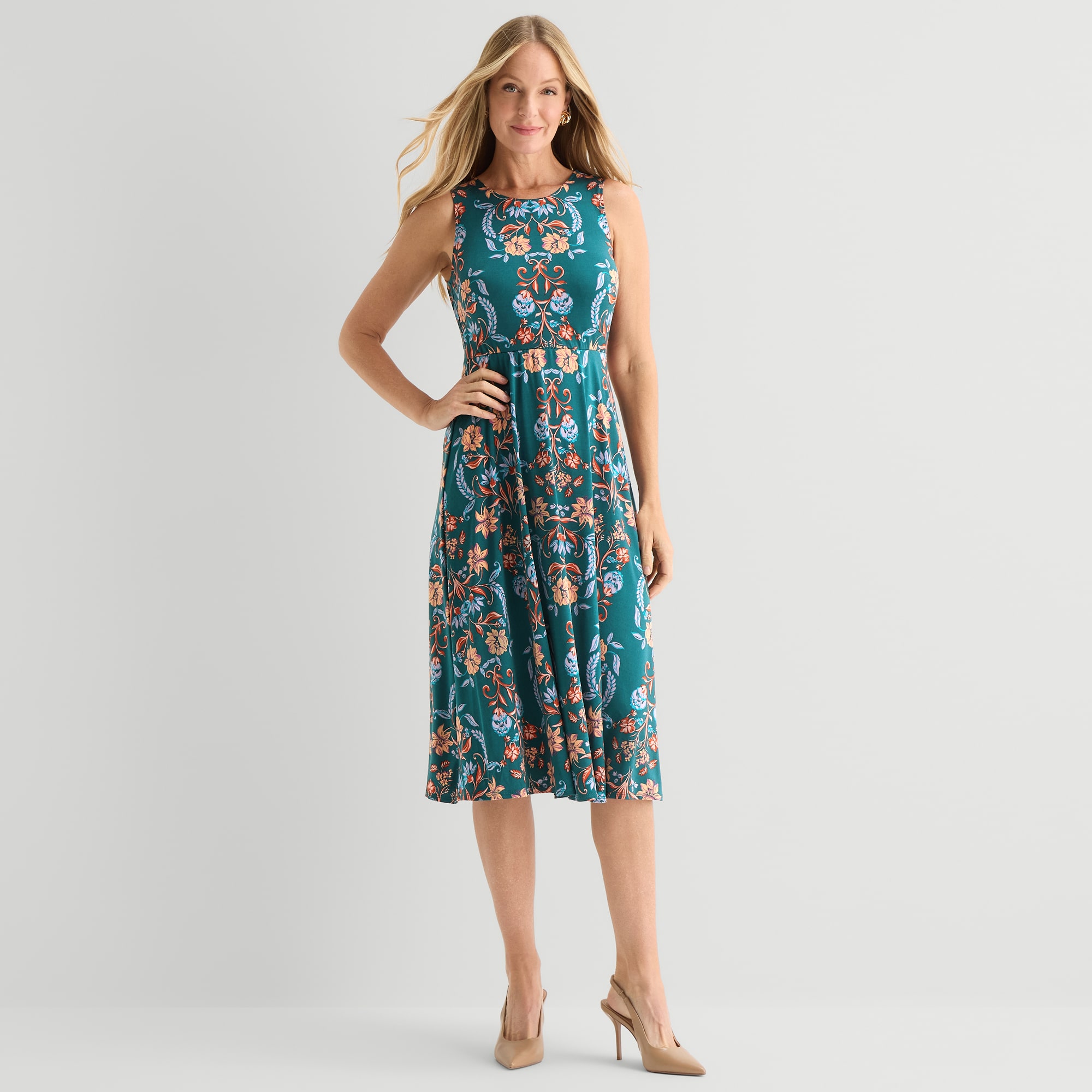 Danny & Nicole Womens Midi Floral Jacket Dress