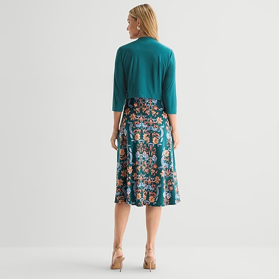 Danny & Nicole Womens Midi Floral Jacket Dress