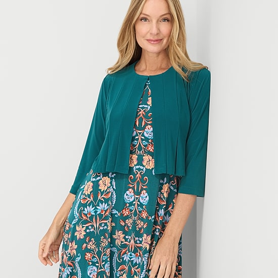 Danny & Nicole Womens Midi Floral Jacket Dress, Color: Teal Rust