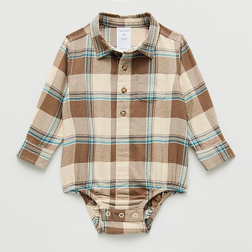 Okie Dokie Baby Boys Long Sleeve Bodysuit In Sand