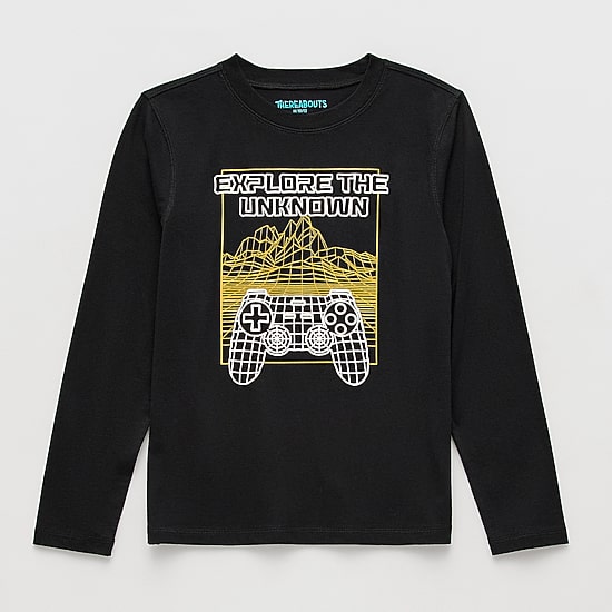 Thereabouts Little & Big Kid Boys Easy-on + Easy-off Sensory Friendly Crew Neck Long Sleeve Adaptive Regular Fit Graphic T-Shirt