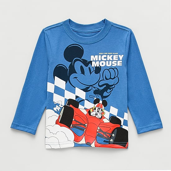 Toddler Boys Crew Neck Long Sleeve Regular Fit Mickey Mouse Graphic T-Shirt