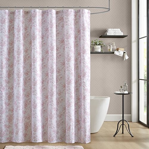 Laura Ashley Walled Garden Textured Floral Shower Curtain, One Size, Pink