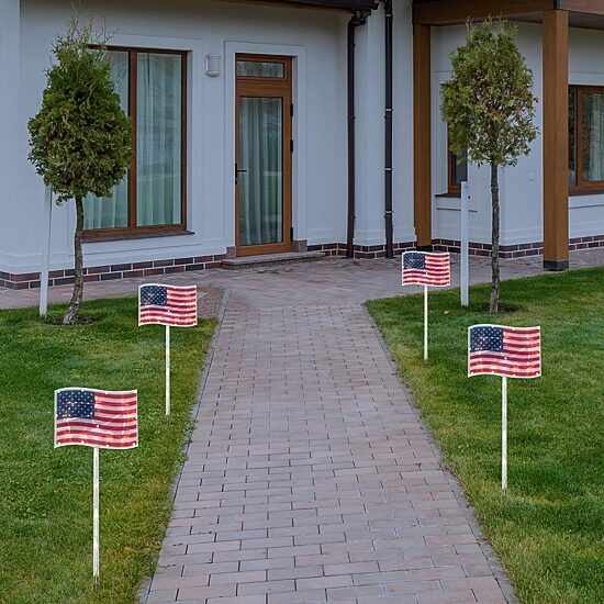 Northlight 28" Lighted Flags - Clear 4th of July Yard Art