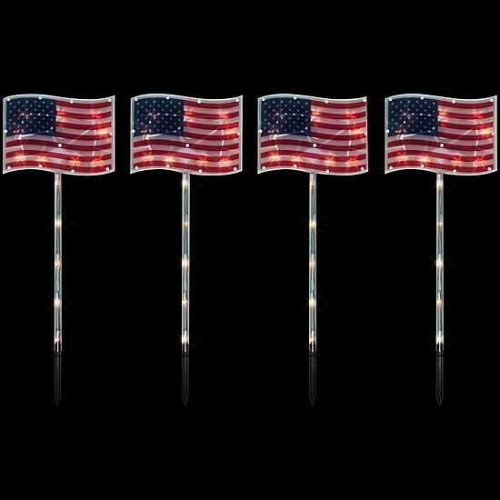 Northlight 28" Lighted Flags - Clear 4th of July Yard Art