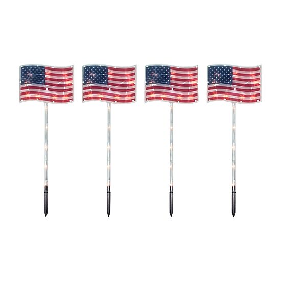 Northlight 28" Lighted Flags - Clear 4th of July Yard Art