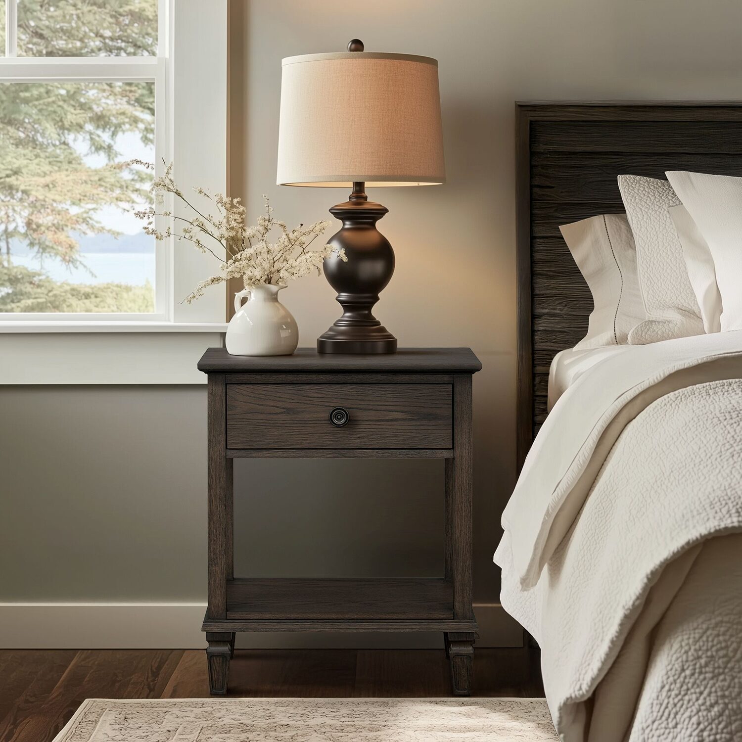 Madison Park Signature Victoria One-Drawer Wood Bedside Table With Shelf 1-Drawer Nightstand
