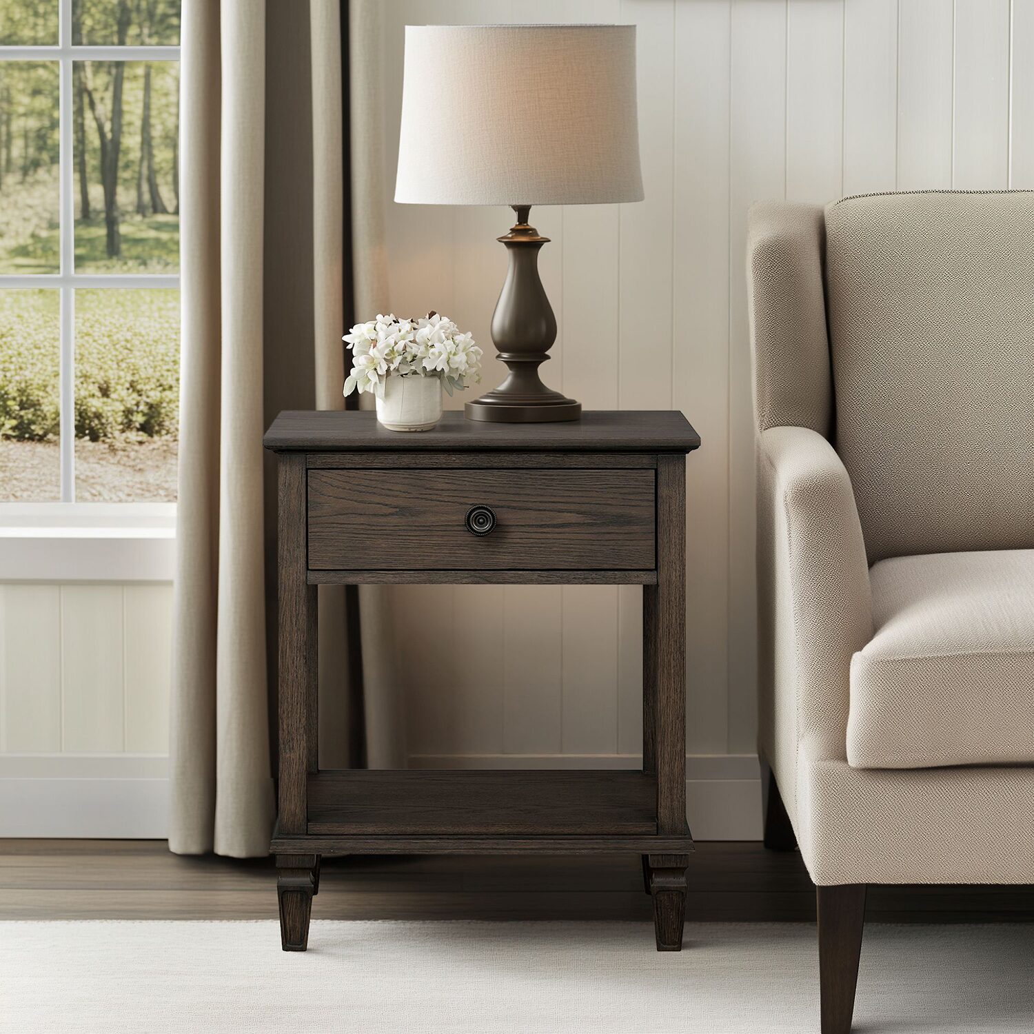 Madison Park Signature Victoria One-Drawer Wood Bedside Table With Shelf 1-Drawer Nightstand