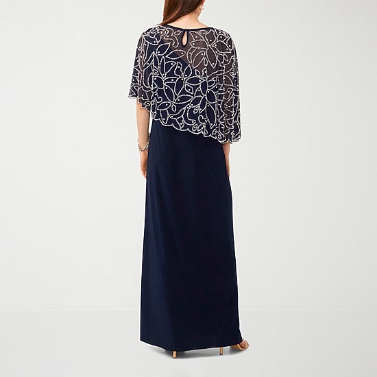 MSK Womens Round Neck Short Sleeve Cape Fitted Gown