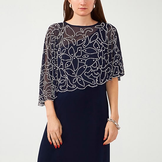 MSK Womens Round Neck Short Sleeve Cape Fitted Gown