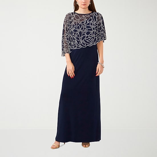 MSK Womens Round Neck Short Sleeve Cape Fitted Gown