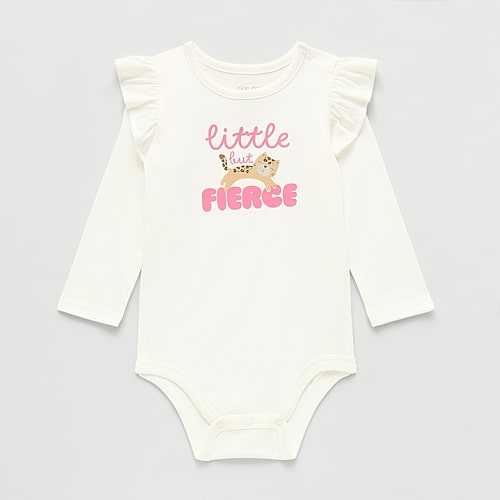 Okie Dokie Baby Girls Round Neck Long Sleeve Bodysuit In White