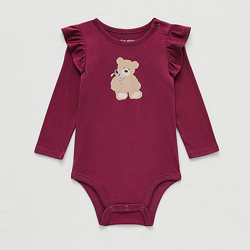 Okie Dokie Baby Girls Round Neck Long Sleeve Bodysuit In Red