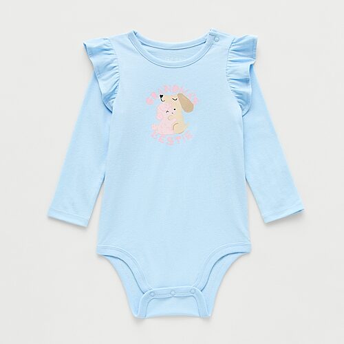 Okie Dokie Baby Girls Round Neck Long Sleeve Bodysuit In Blue