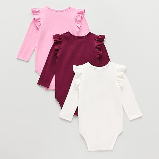 Okie Dokie Baby Girls Round Neck Long Sleeve 3-pc. Bodysuit