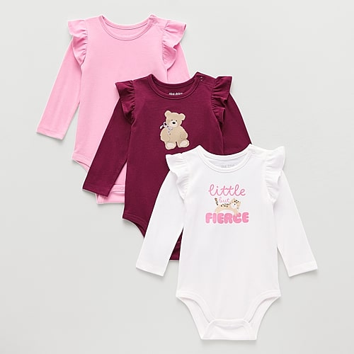 Okie Dokie Baby Girls Round Neck Long Sleeve 3-pc. Bodysuit In Pink