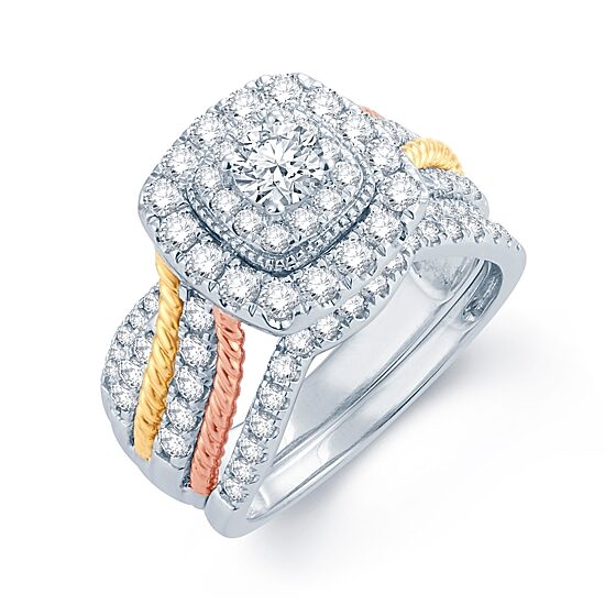 1 1/2 CT.T.W. Natural Diamond 14K White, Yellow & Rose Gold Engagement Ring 
