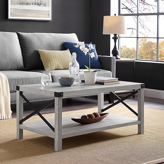 Metal X Rustic Wood Coffee Table