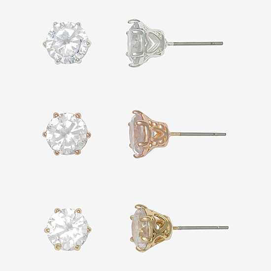 Mixit Womens Cubic Zirconia Hypoallergenic 3 Pair Earring Set