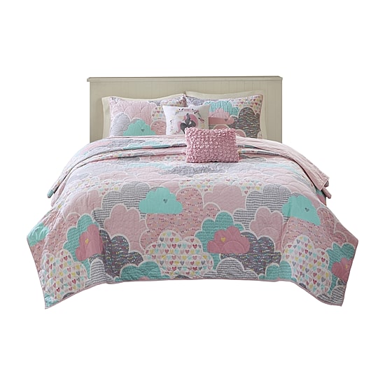Intelligent Design Bliss Reversible 100% Cotton Quilt Set With Throw Pillows