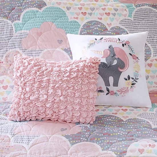 Intelligent Design Bliss Reversible 100% Cotton Quilt Set With Throw Pillows