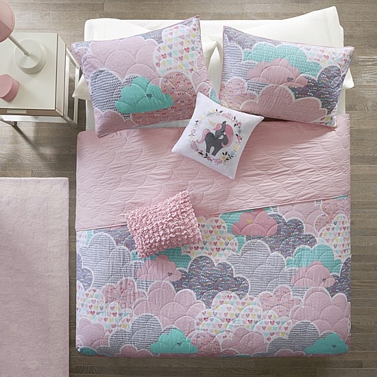 Intelligent Design Bliss Reversible 100% Cotton Quilt Set With Throw Pillows