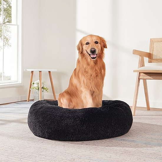 Sweet Home Collection 20in Black Round Calming Faux Fur Donut Pet Bed