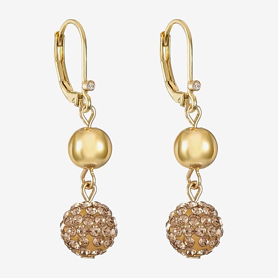 Monet Jewelry Double Beaded Womens Brown Glass Surgical Steel Round Drop Earrings
