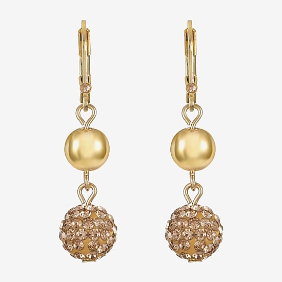 Monet Jewelry Double Beaded Womens Brown Glass Surgical Steel Round Drop Earrings