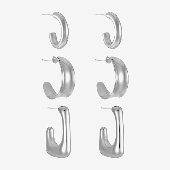 Liz Claiborne Hoop Womens Square Hypoallergenic 3 Pair Earring Set