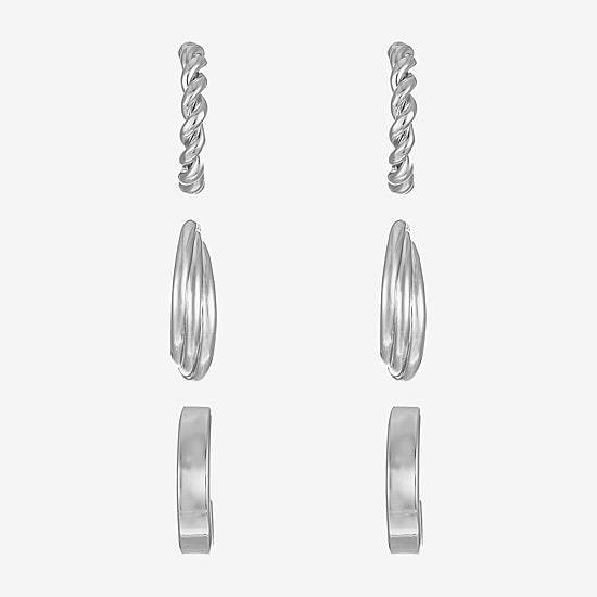 Liz Claiborne Hoop Twisted Womens Hypoallergenic 3 Pair Earring Set