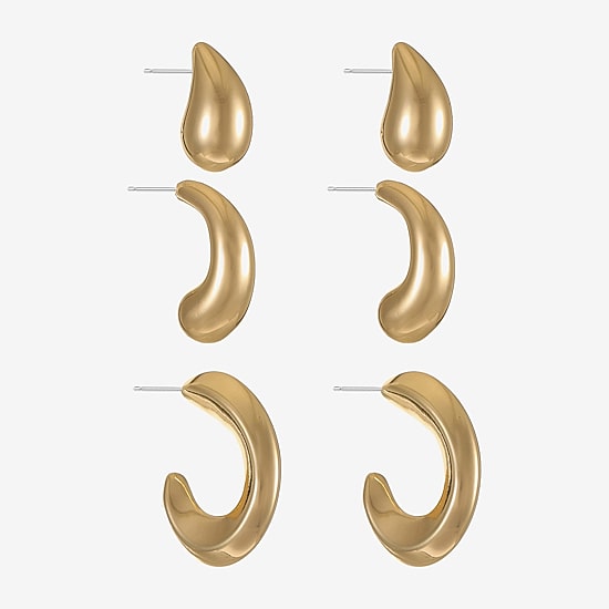 Liz Claiborne Stud & Hoop Womens Hypoallergenic 3 Pair Earring Set