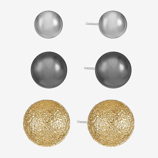 Liz Claiborne Tri Tone Womens Round Hypoallergenic 3 Pair Earring Set